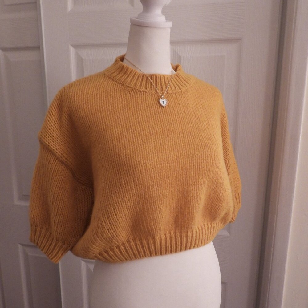 Mustard Cropped Sweater - Women's Cozy Knit